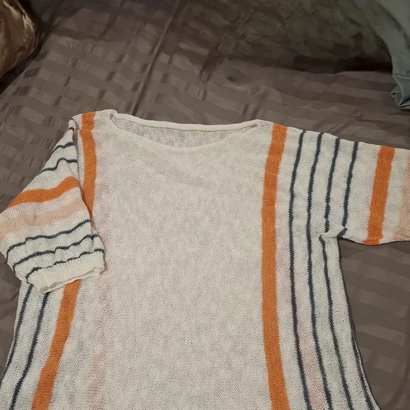 Casual Striped Women's Blouse - Orange, Blue, and White - Picture 1 of 1